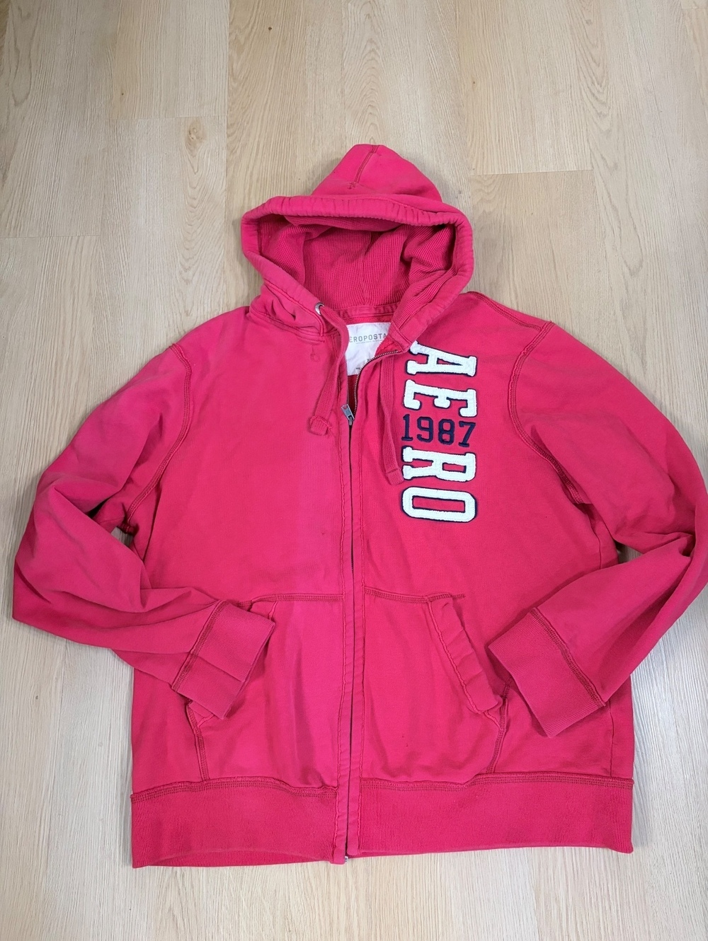 Mens Aeropostale Aero 1987 Full Zip Hoodie Red Pink Size XL